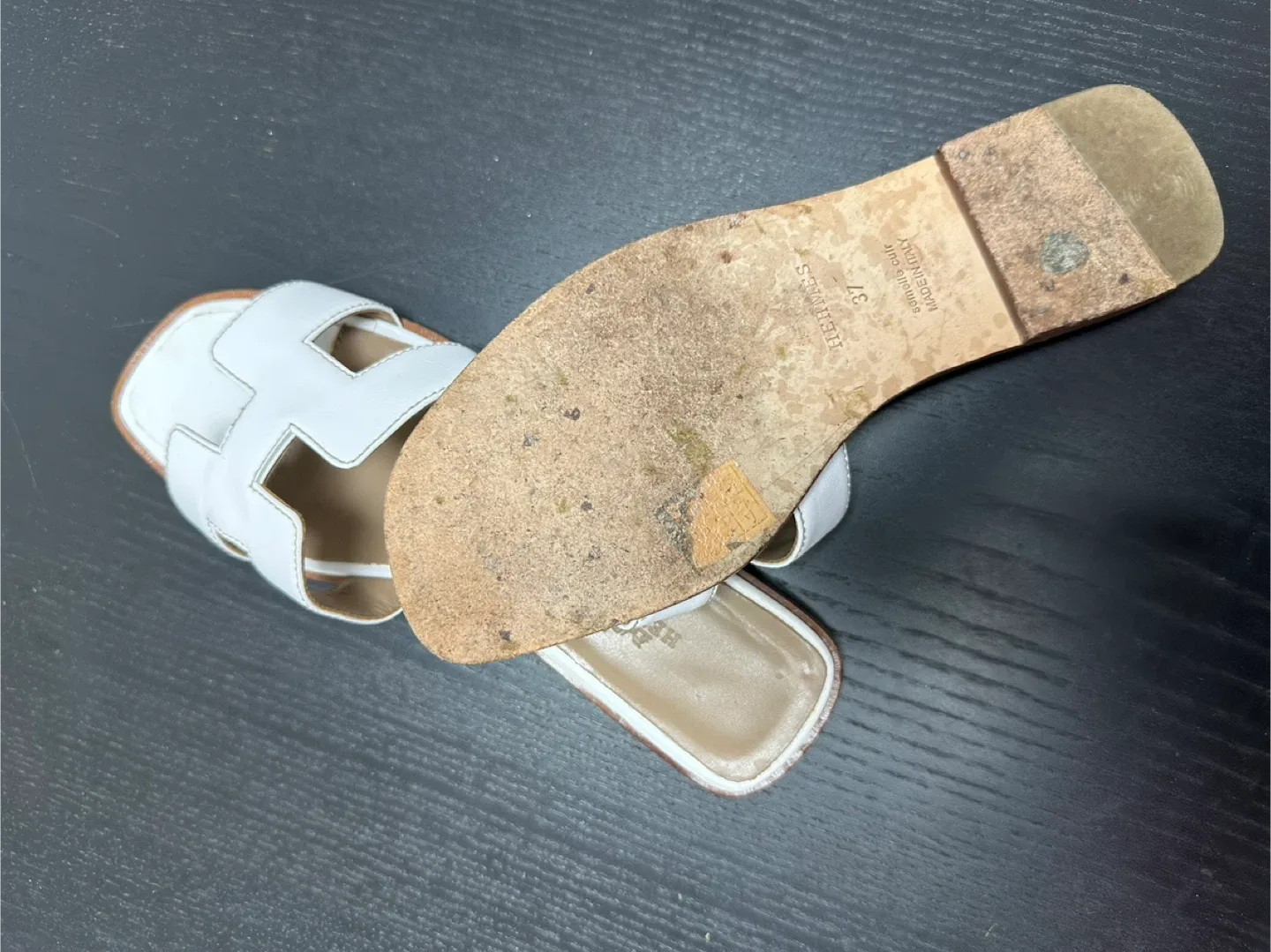 Hermes White Leather Slides - Size 37 image indicator(3)