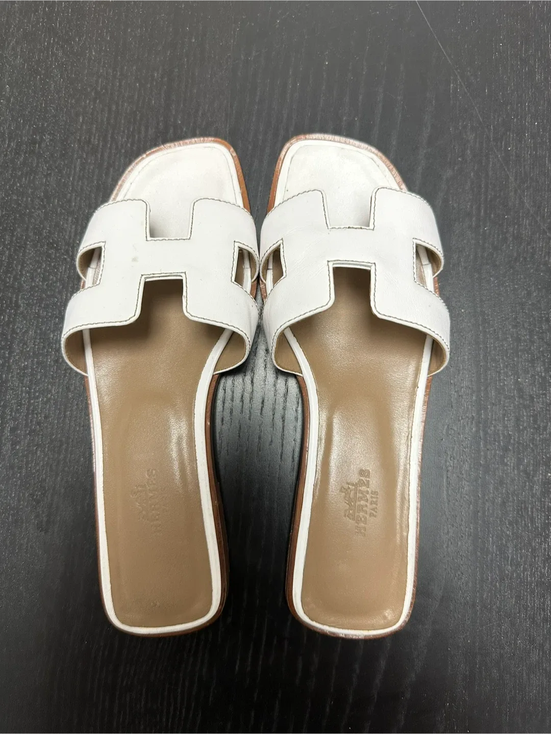 Hermes White Leather Slides - Size 37 thumbnail