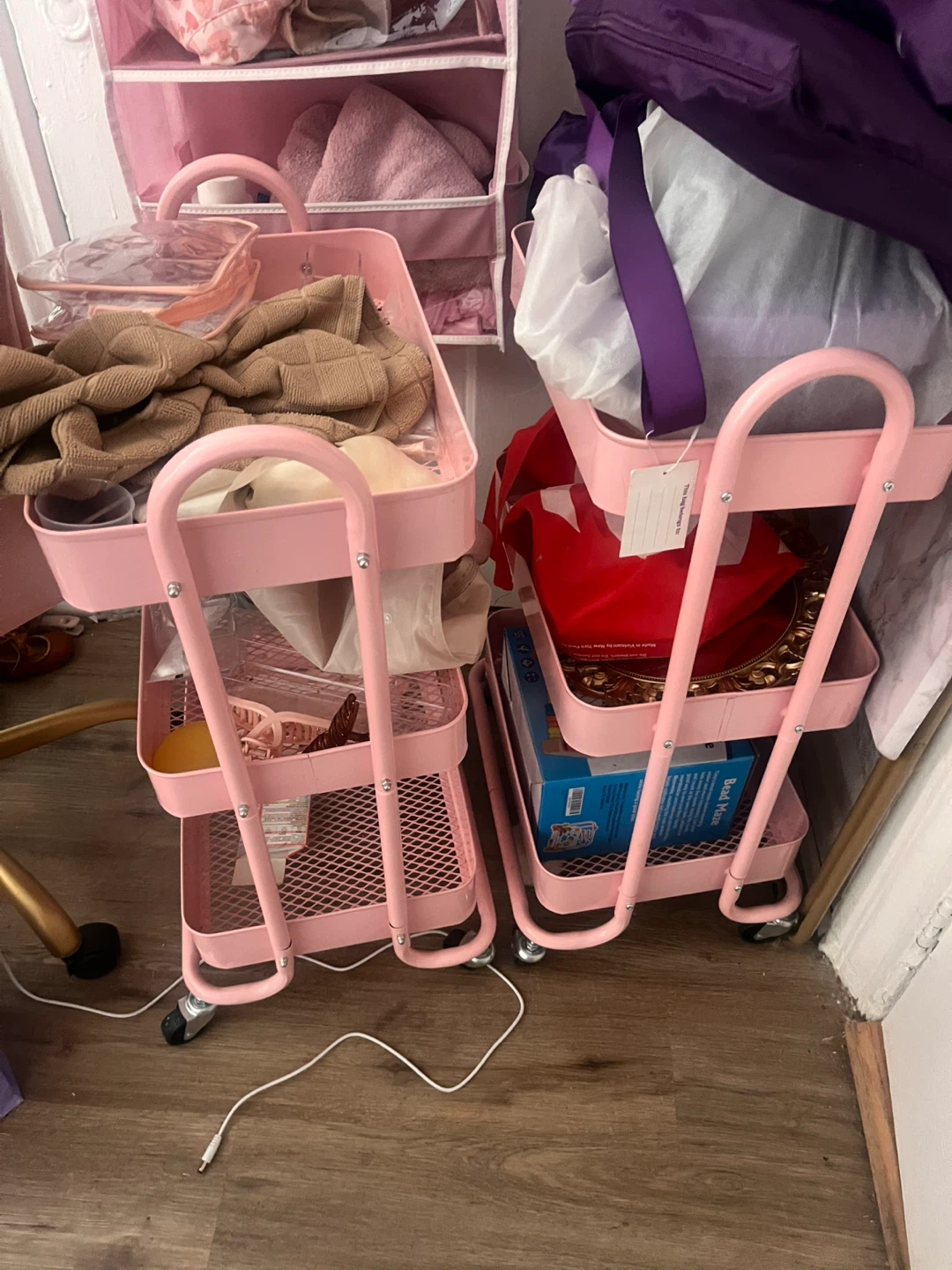 Pink Rolling Utility Cart