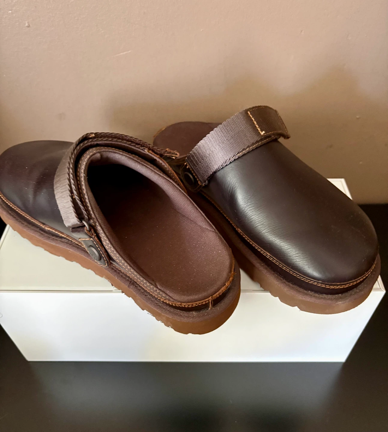 UGG Goldenstar Leather Clogs - Brown, Size 9.5