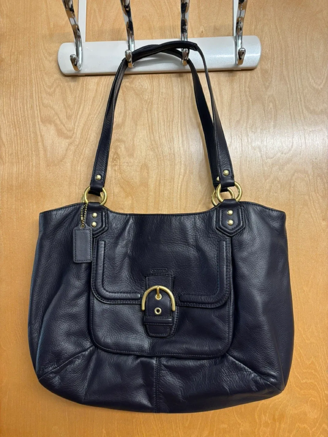 Coach Navy Blue Leather Tote Bag thumbnail