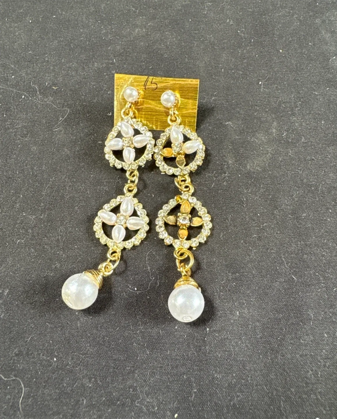 Gold-tone Drop Earrings with Pearl Accent thumbnail