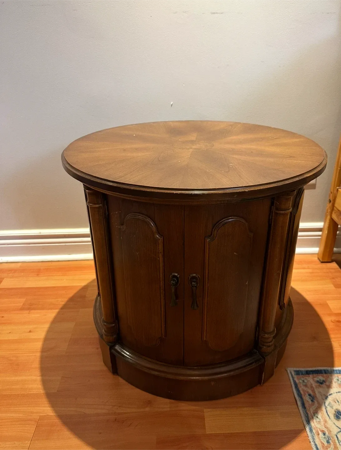 Round Wooden Side Table with Storage image indicator(2)