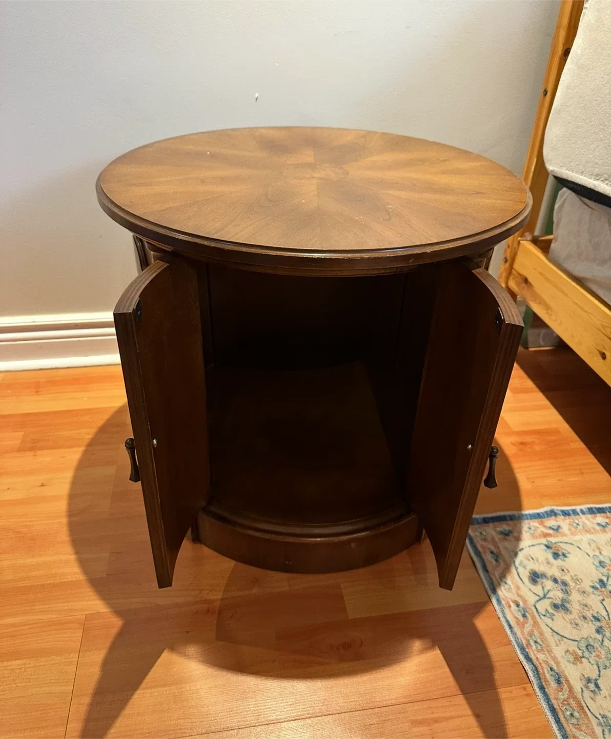Round Wooden Side Table with Storage thumbnail
