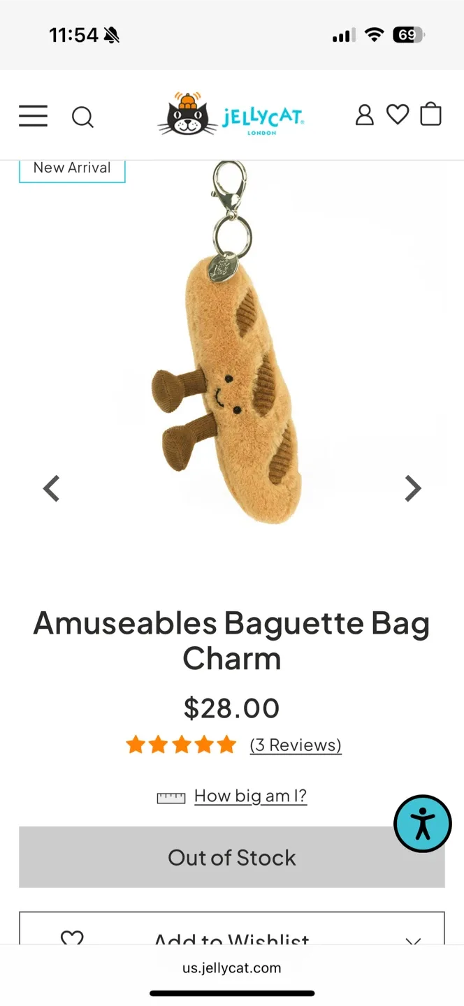 Jellycat Baguette bag Charm image indicator(2)