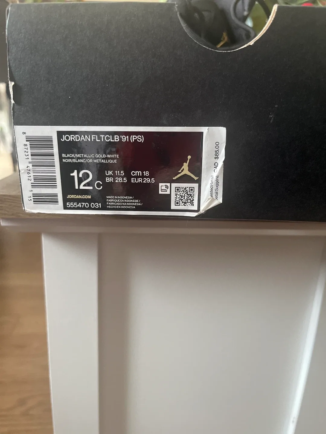 Jordan FLTCLB '91 (PS) Black/Gold Size 12C image indicator(3)