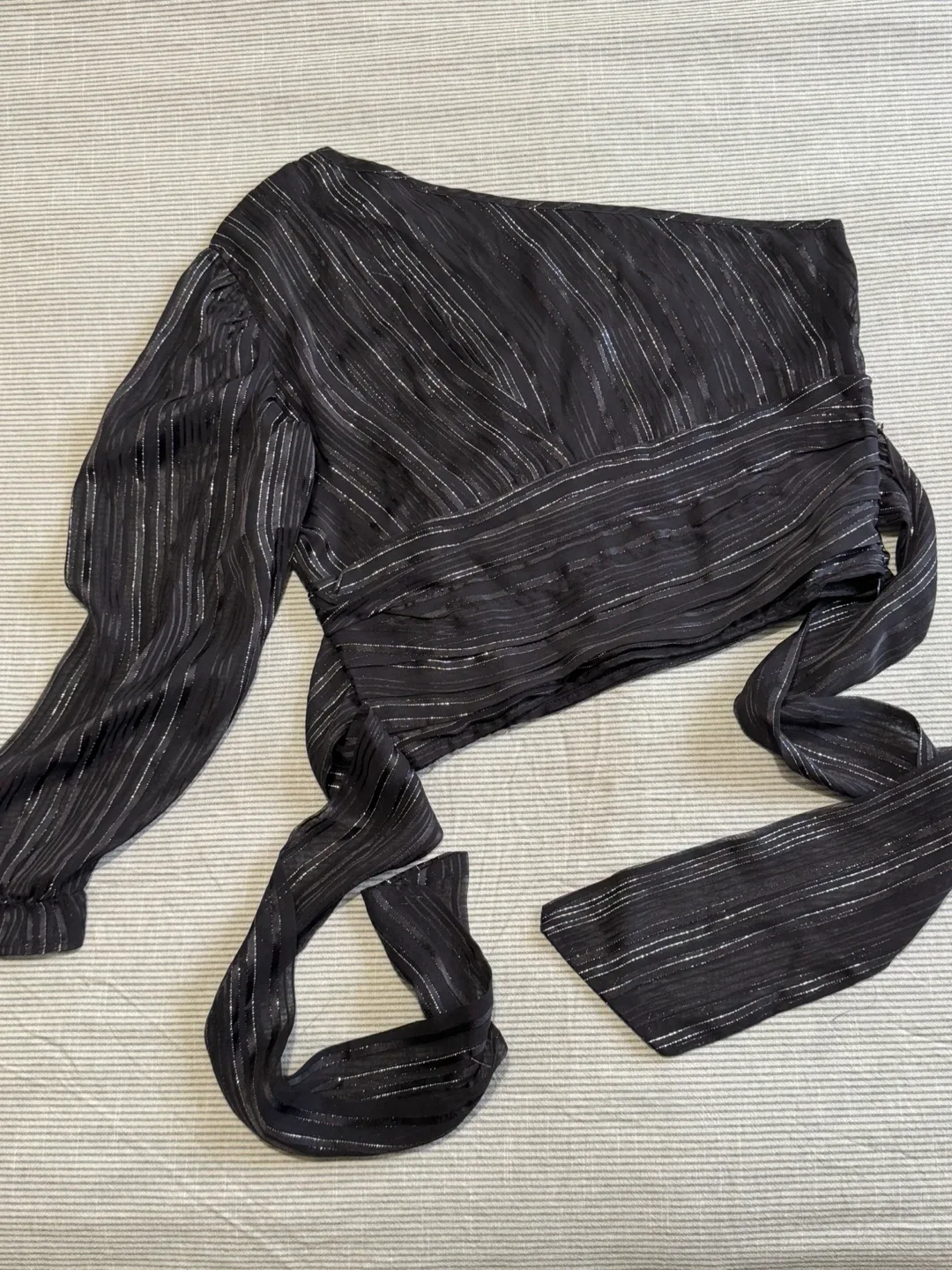 Black Silver Striped Top - Size Large thumbnail