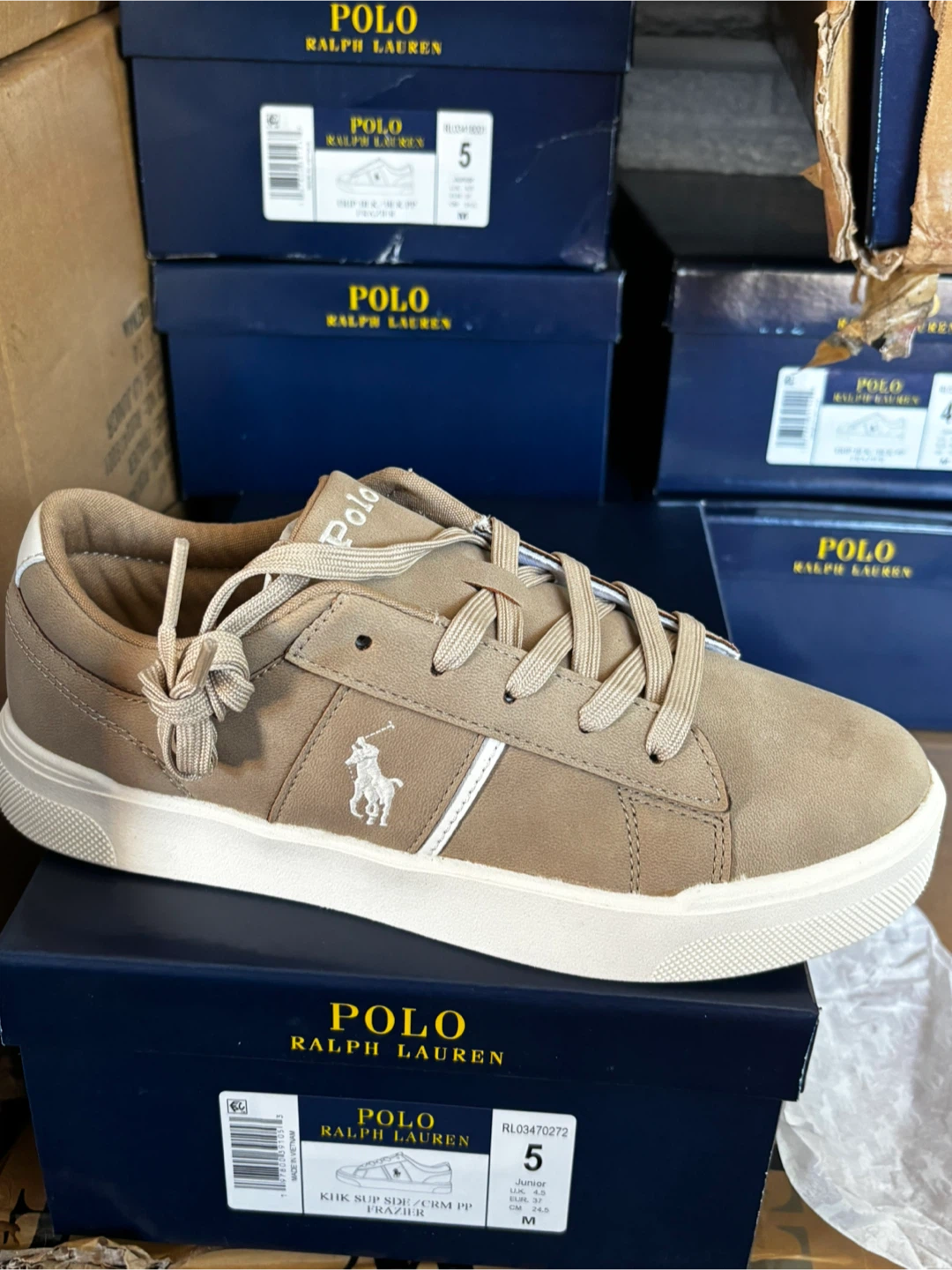 Polo Ralph Lauren Junior Khaki Slip-on Sneakers - Size 5