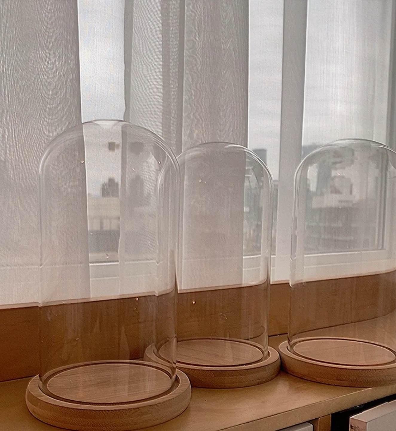 Glass Cloche Dome with Wooden Base thumbnail