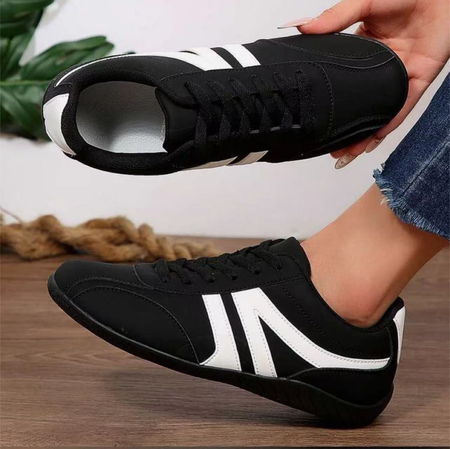Black & White Striped Sneakers - US Size 6 - photo 4