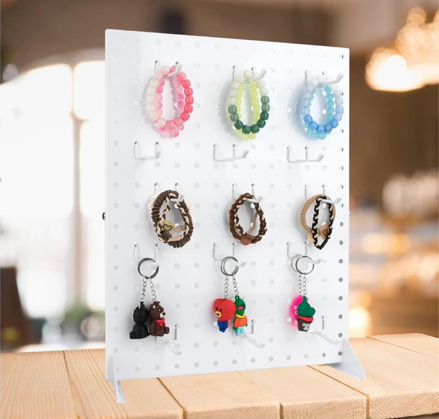 White Pegboard Display Stand with 15 Hooks image indicator(3)