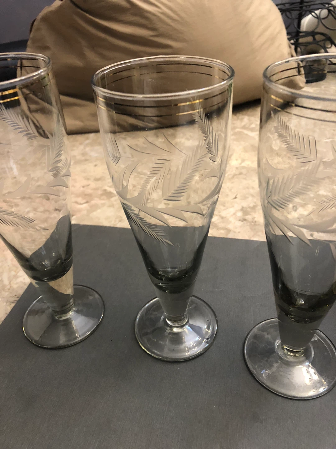 Set of 3 Etched Champagne Flutes