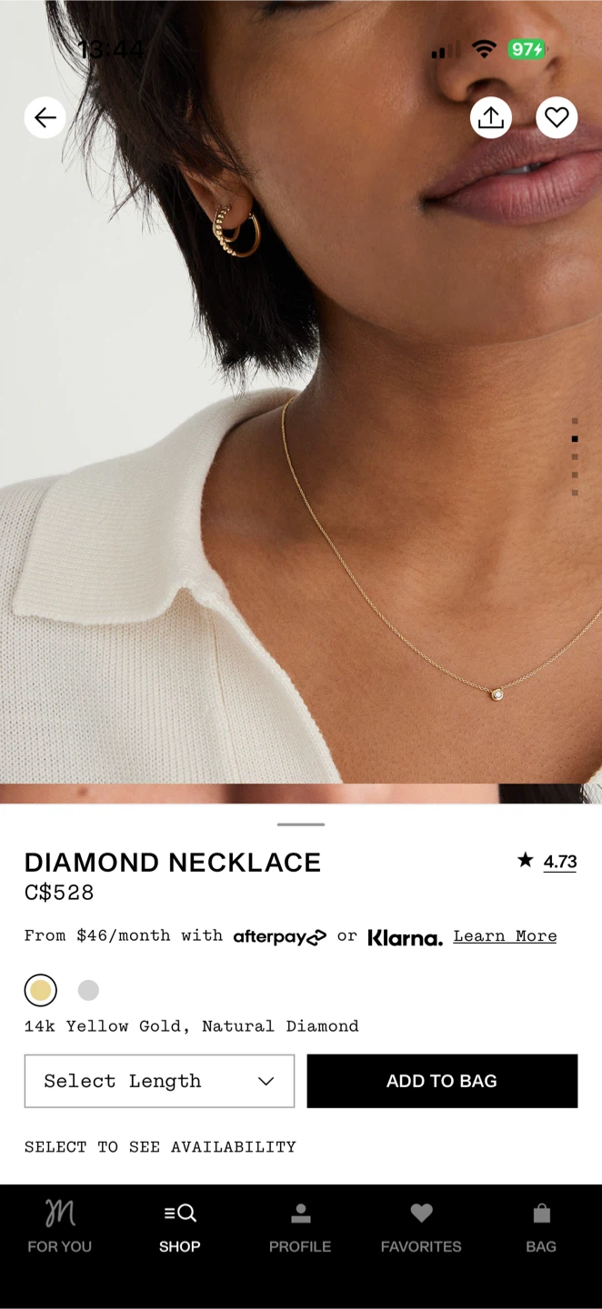 Mejuri Diamond Necklace and bracelet - 14k Yellow Gold
