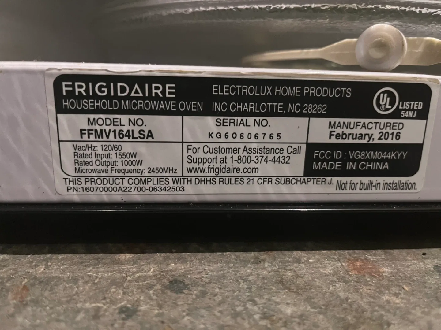 Frigidaire Microwave Oven FFMV164LSA