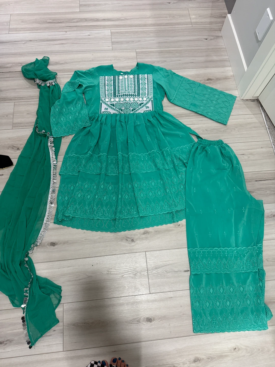 Green Embroidered Shalwar Kameez