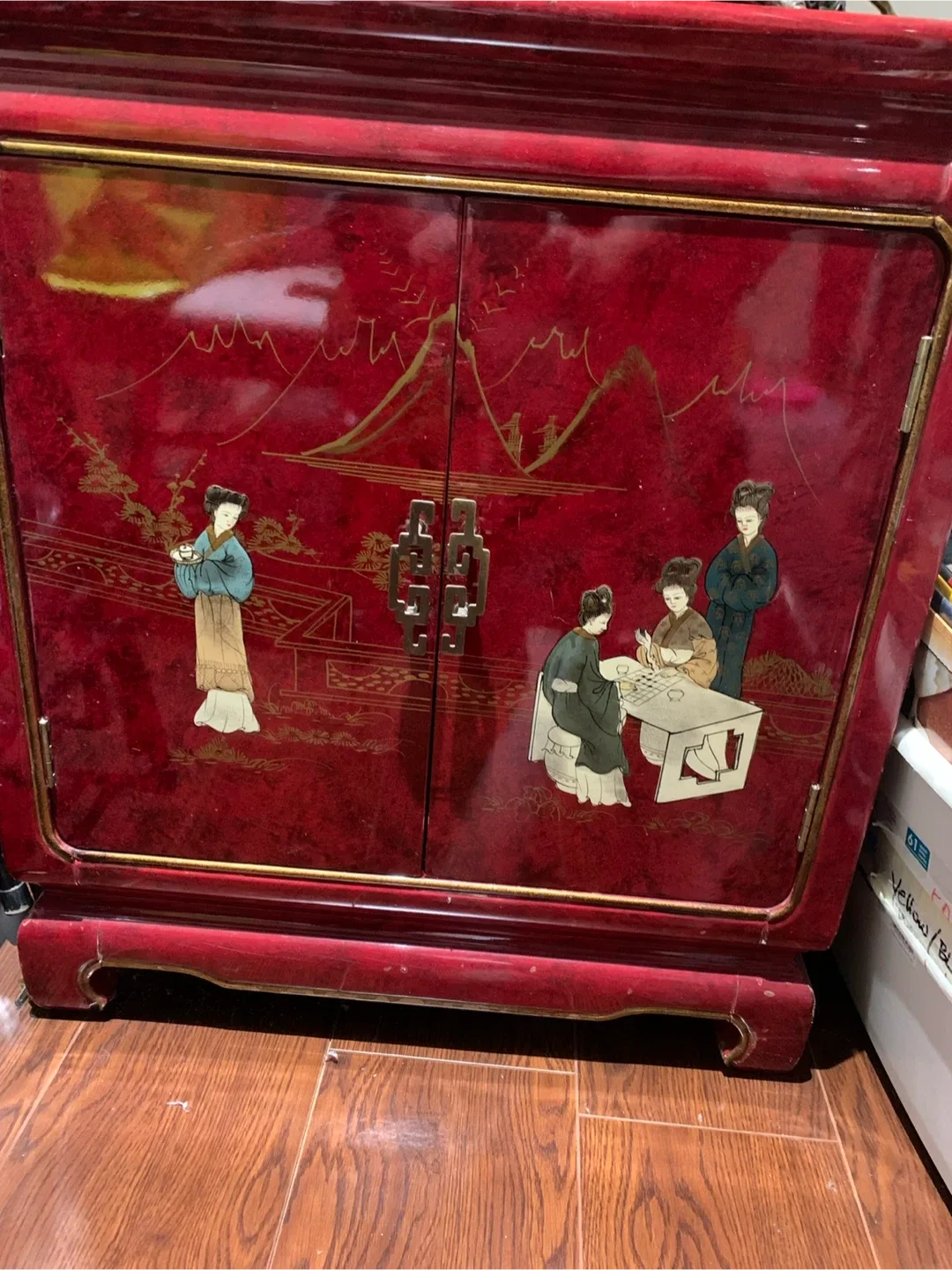 Vintage Red Lacquered Asian Cabinet image indicator(3)