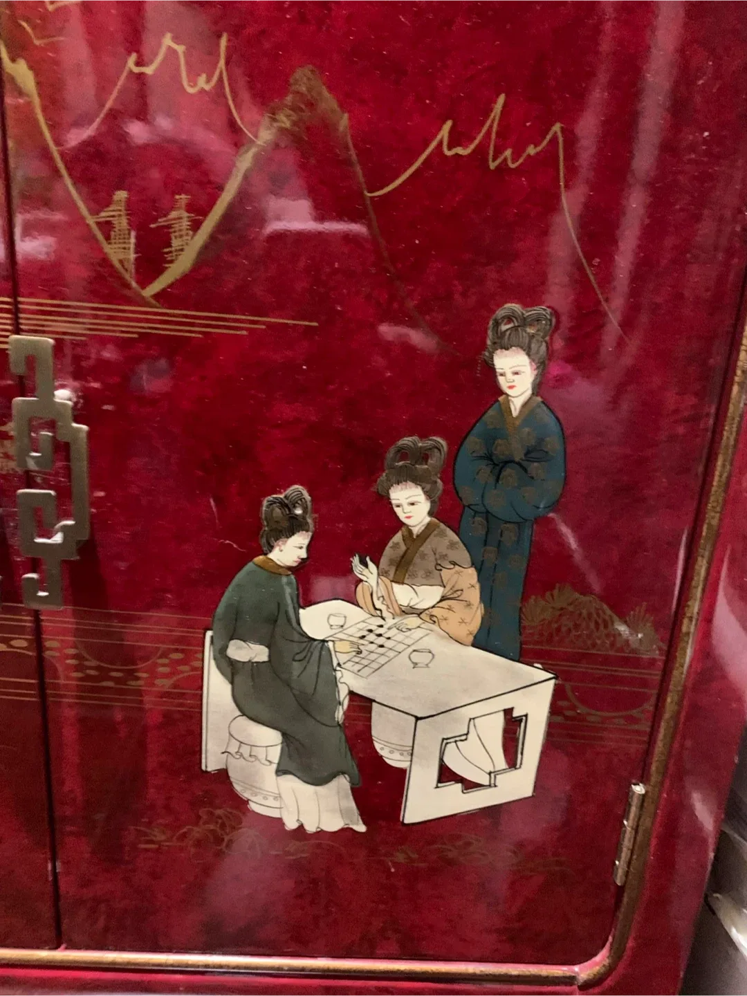 Vintage Red Lacquered Asian Cabinet thumbnail