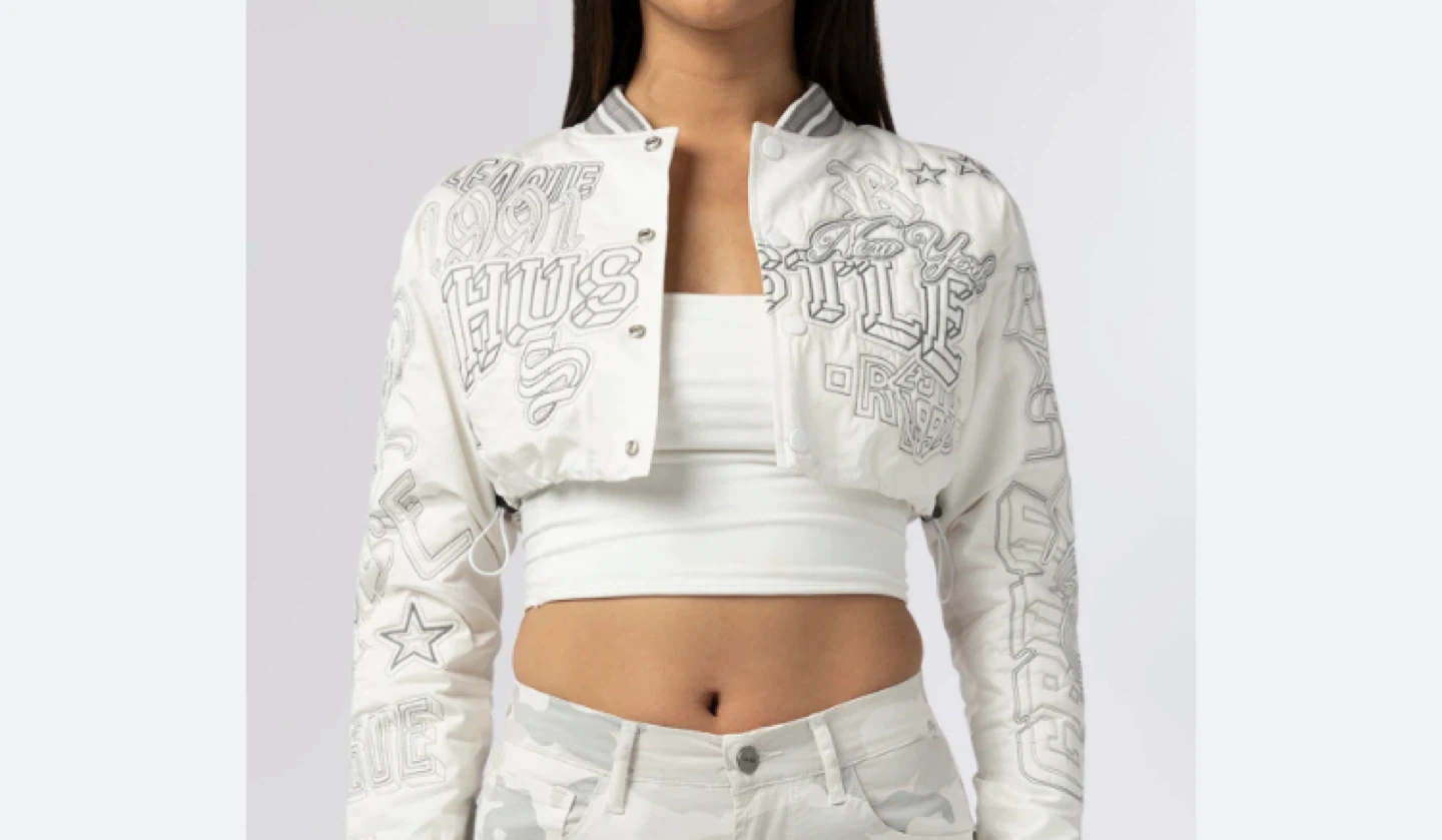 Off White Cropped red hustle bomber Jacket