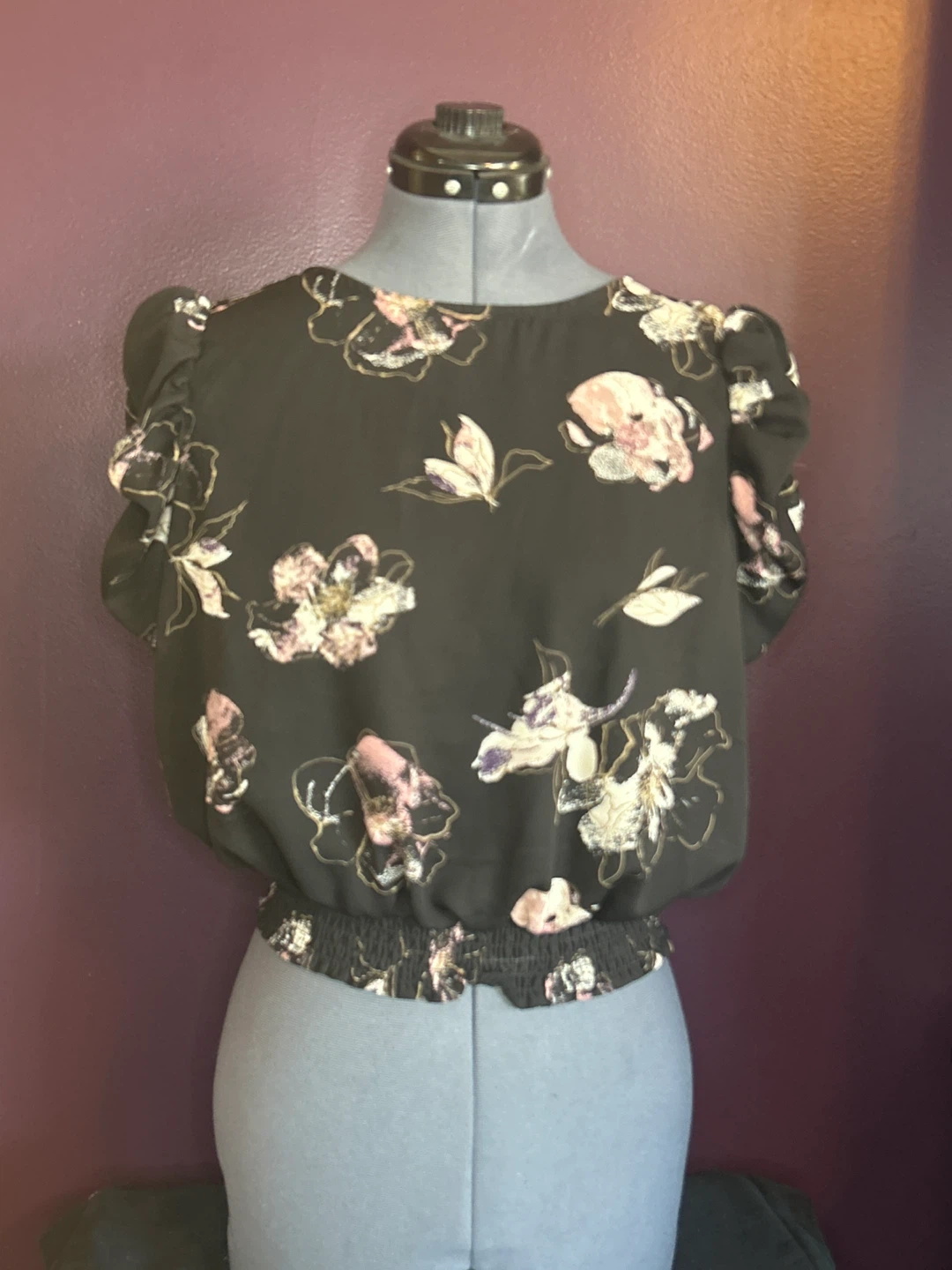 🥕SMALL Floral Print Blouse - very dark blue