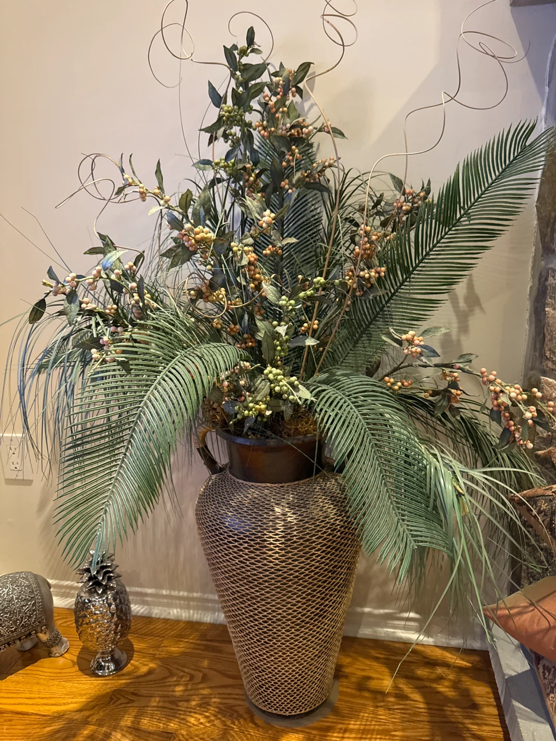 Decorative Woven Vase with Faux Floral Arrangement