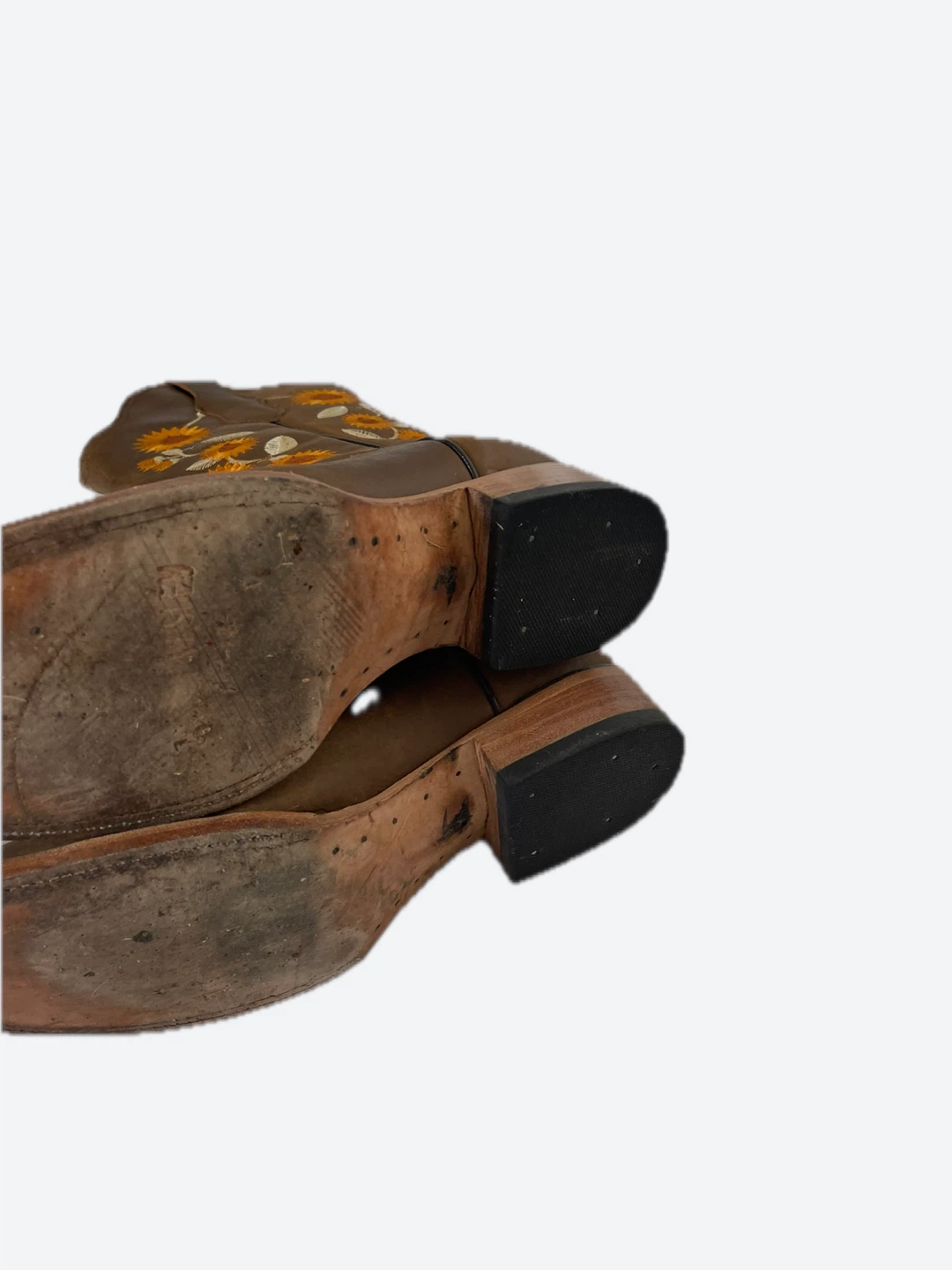 Brown Leather Cowboy Boots with Sunflower Embroidery - photo 2