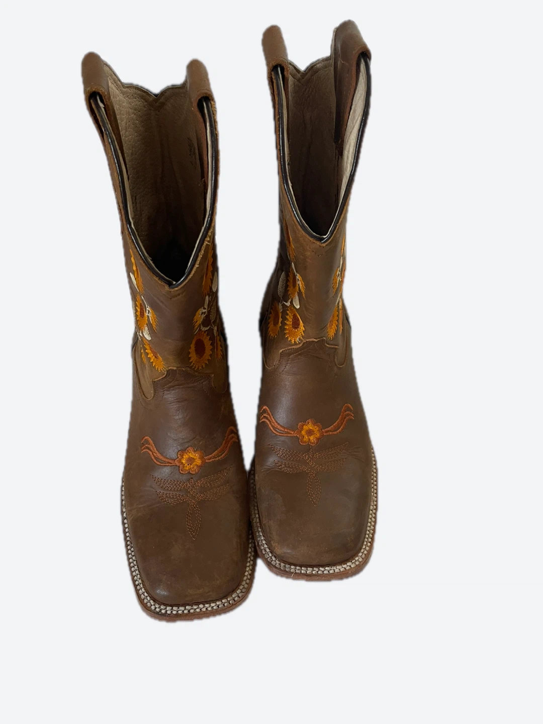 Brown Leather Cowboy Boots with Sunflower Embroidery - photo 3