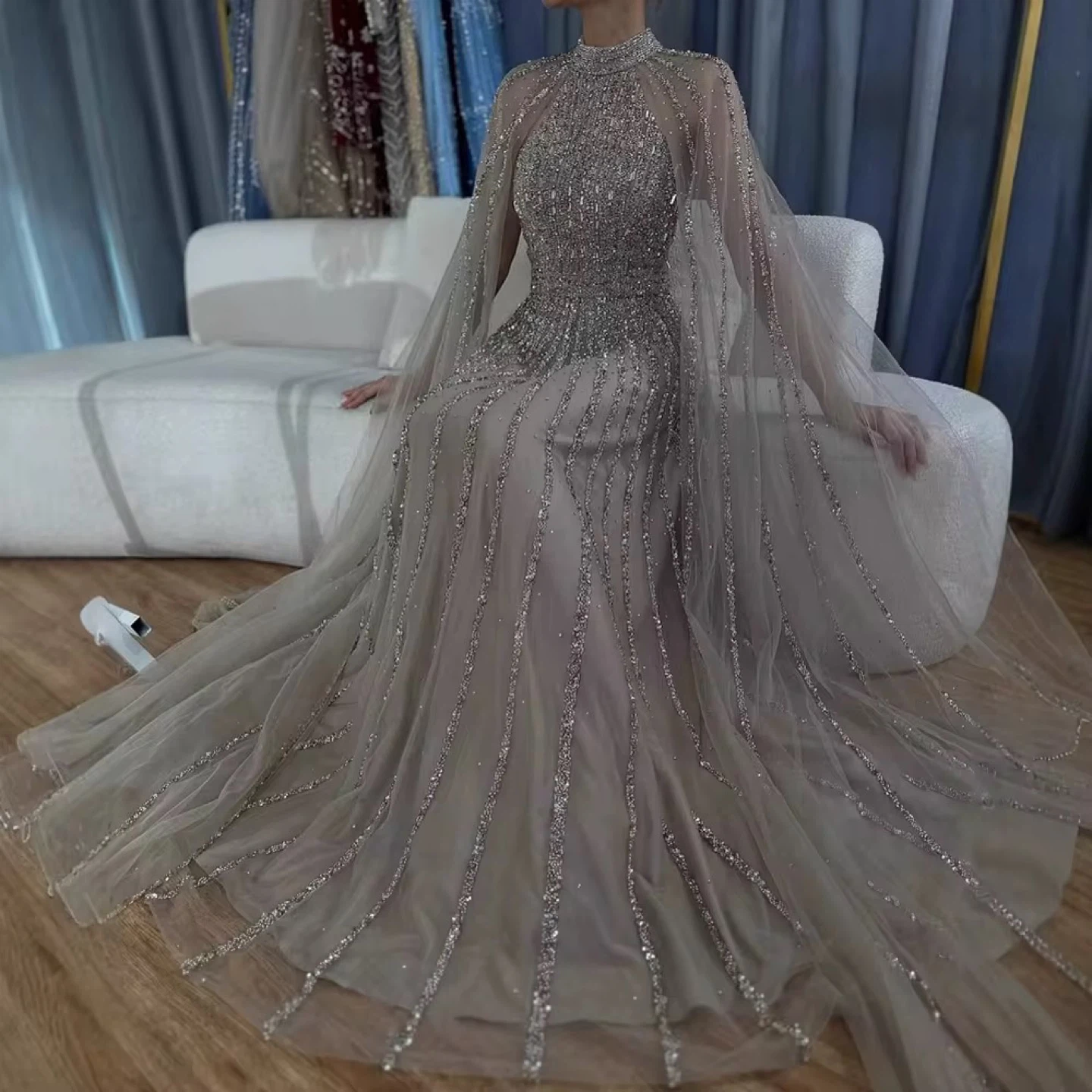 Elegant Silver Evening Gown