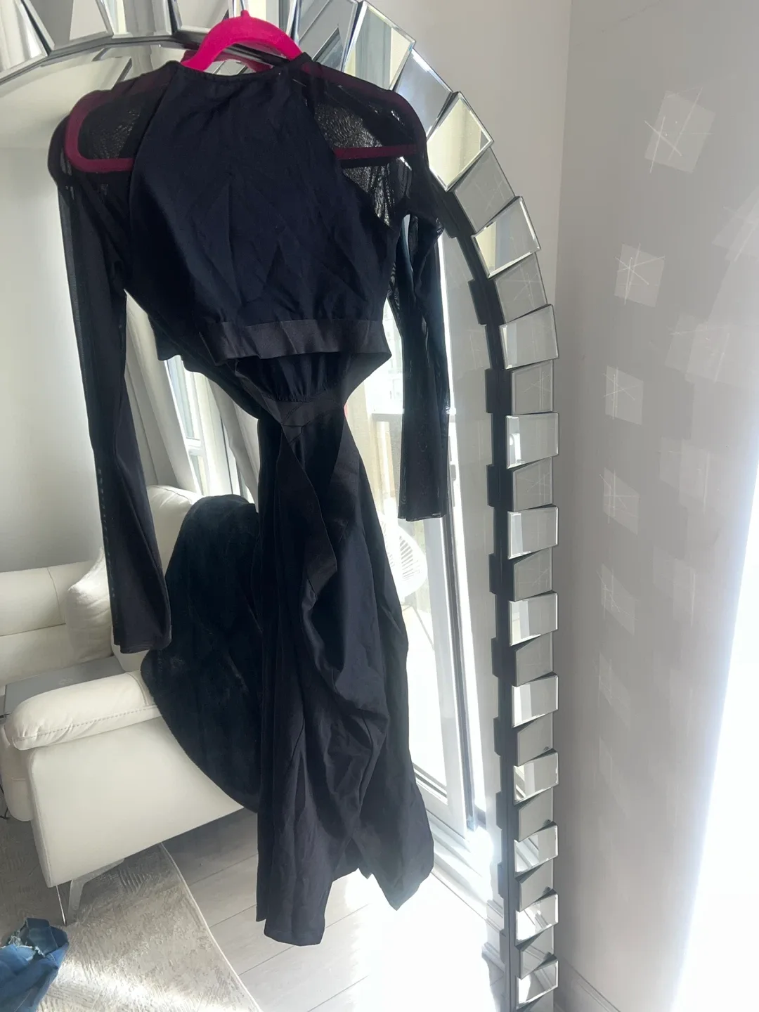 Black Cutout Mesh Long Sleeve Dress