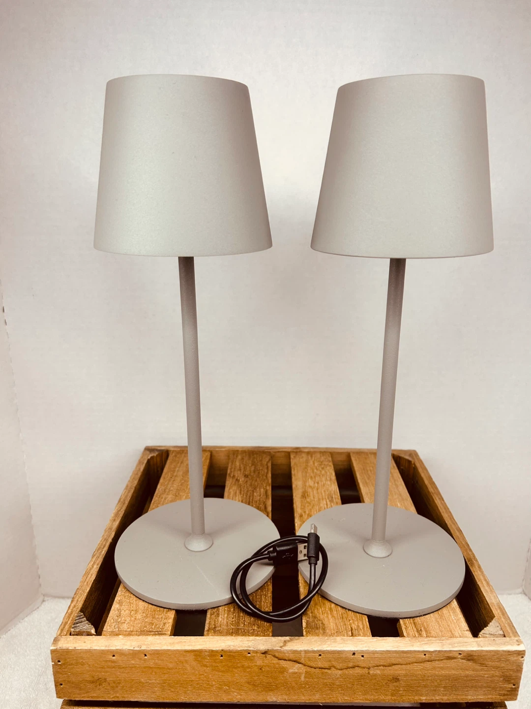 Set of 2 Gray Cordless Table Lamps