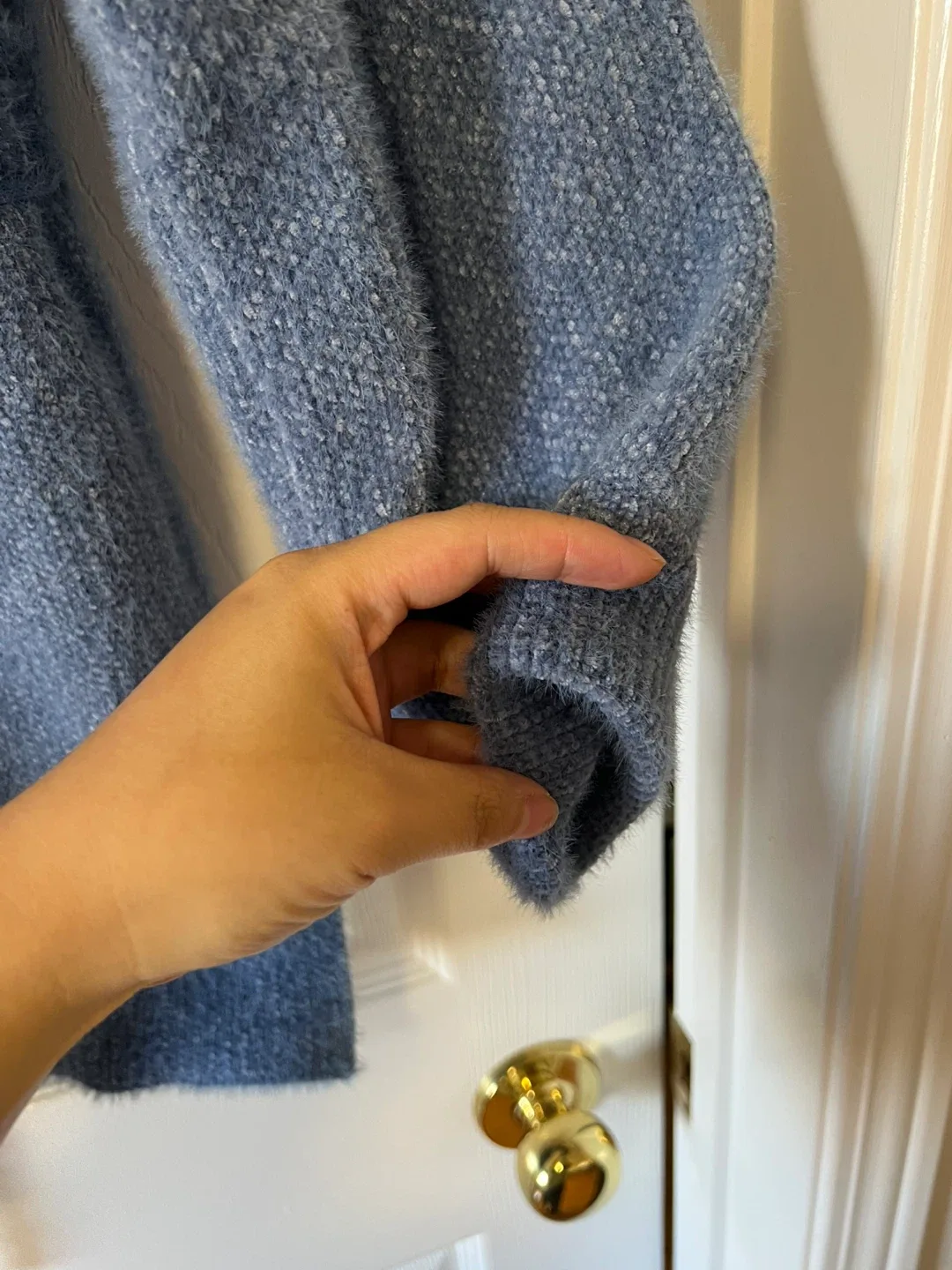 VERY WARM!Blue Knit Tunic Sweater with Drawstring image indicator(3)