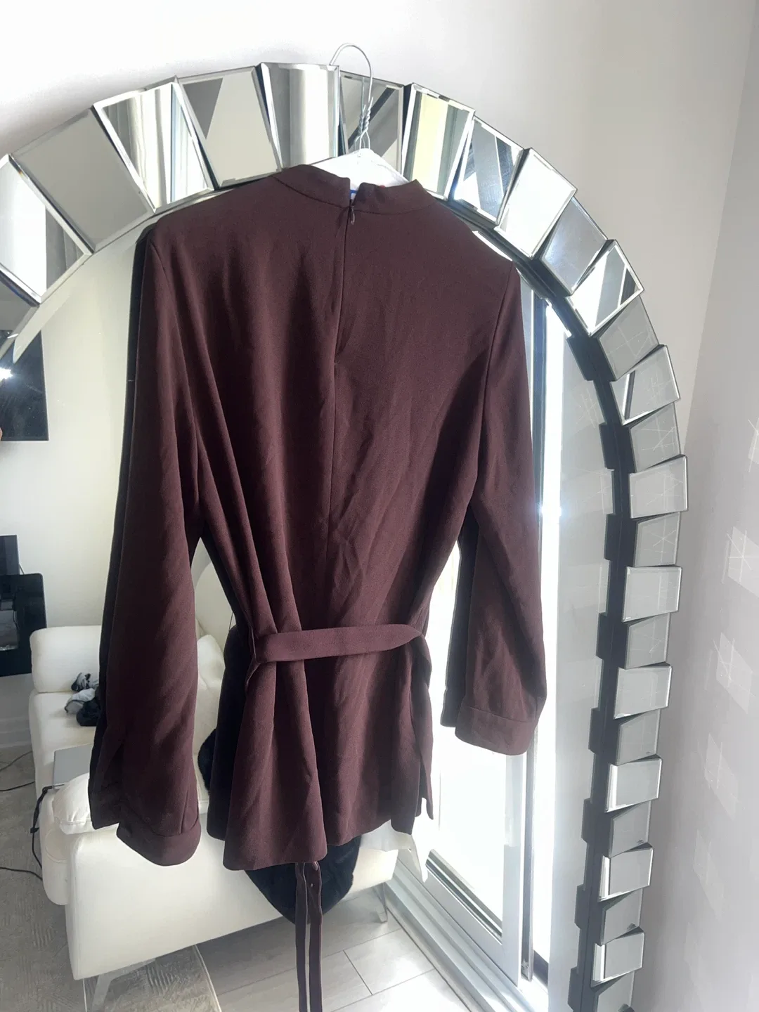 Brown Tie-Waist Blouse