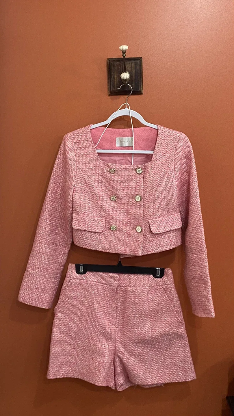 Serenicy Pink Tweed Jacket and Shorts Set thumbnail