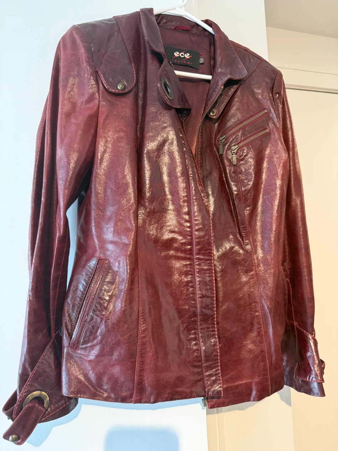 ECE Leather Jacket - Size M - Burgundy