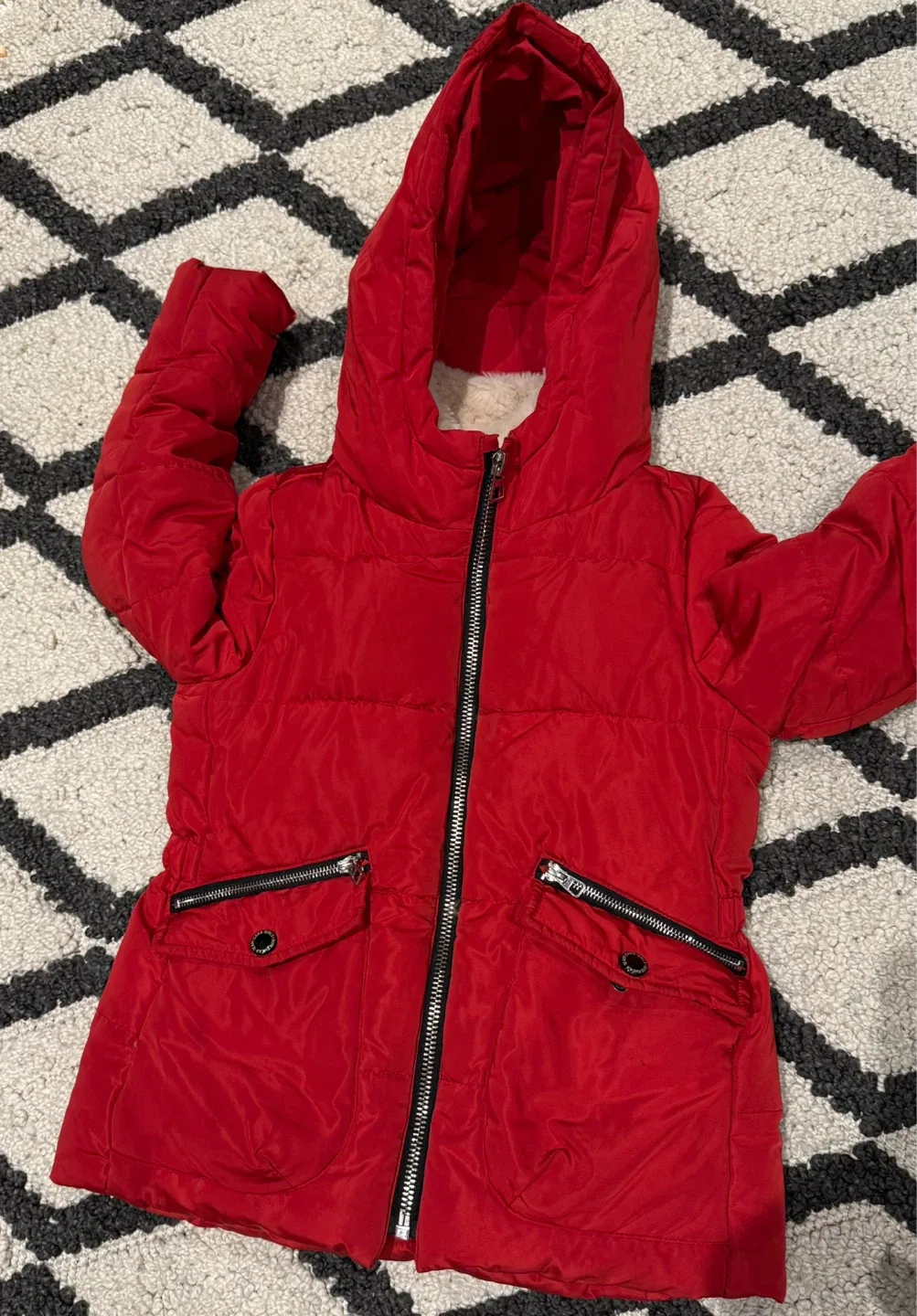 Zara Girls Red Puffer Jacket, Size 7 (122 cm) thumbnail