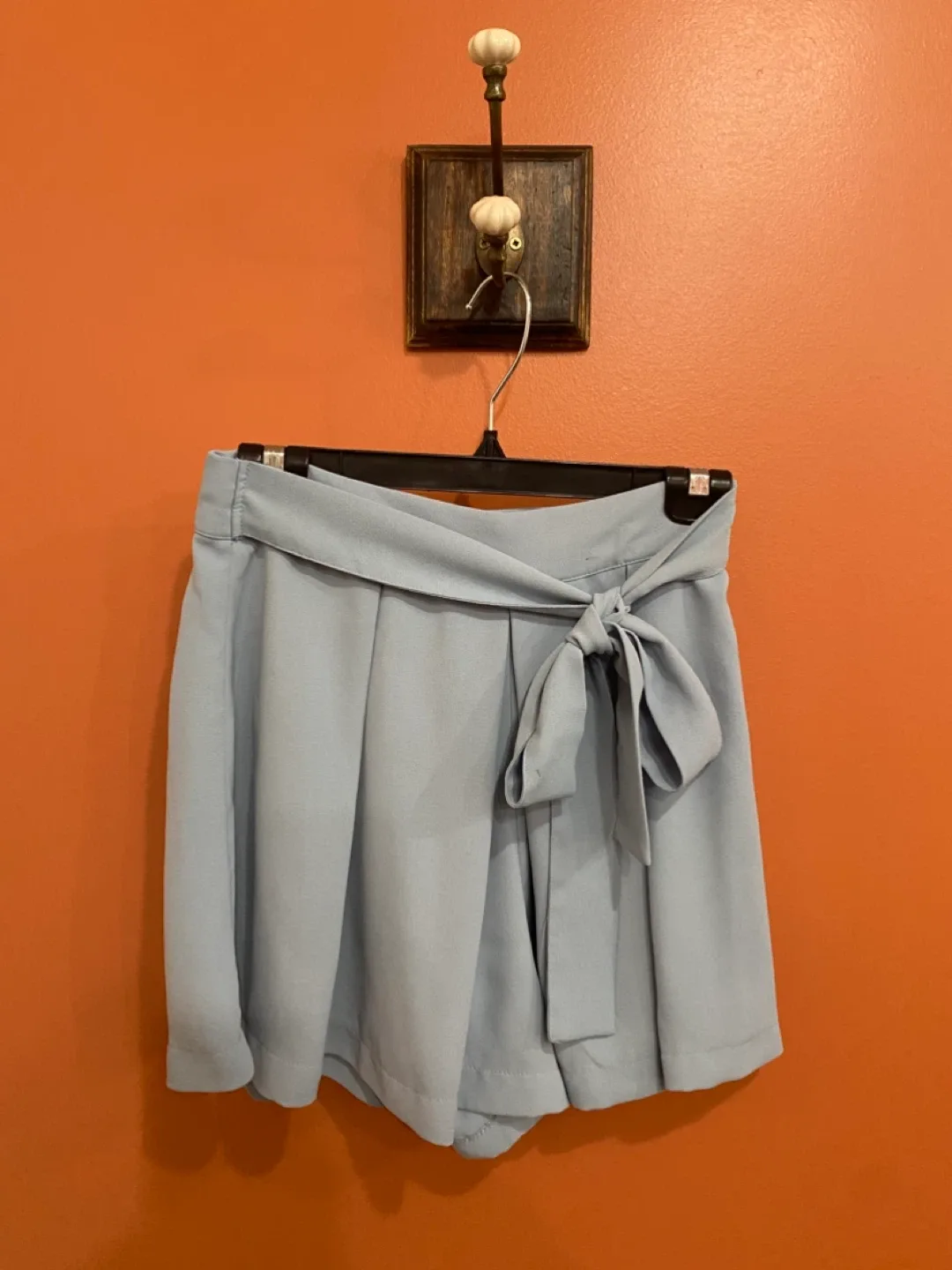 Zara Light Blue Tie-Waist Shorts thumbnail