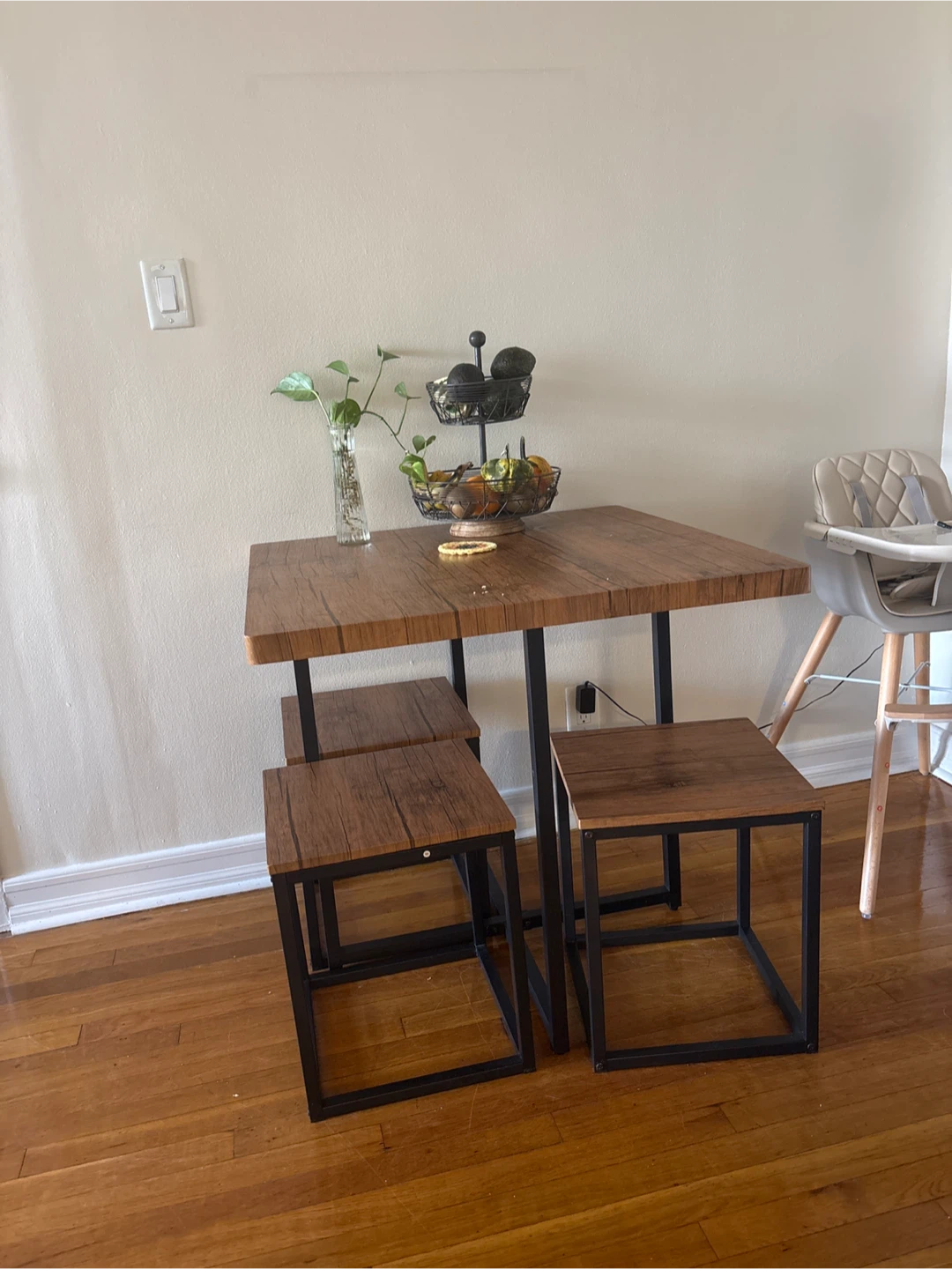 Square Dining Table with 4 Stools