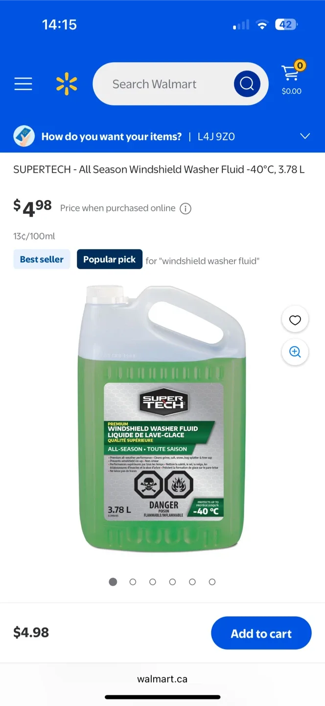 Supertech All Season Windshield Washer Fluid -40°C, 3.78 L image indicator(4)