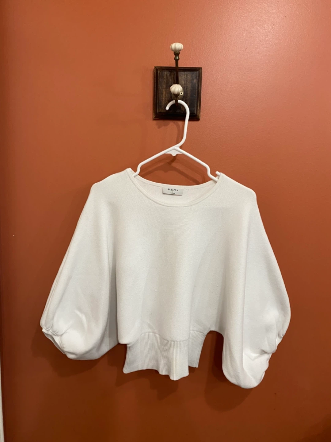 Aritzia Babaton White Bishop Sleeve Sweater