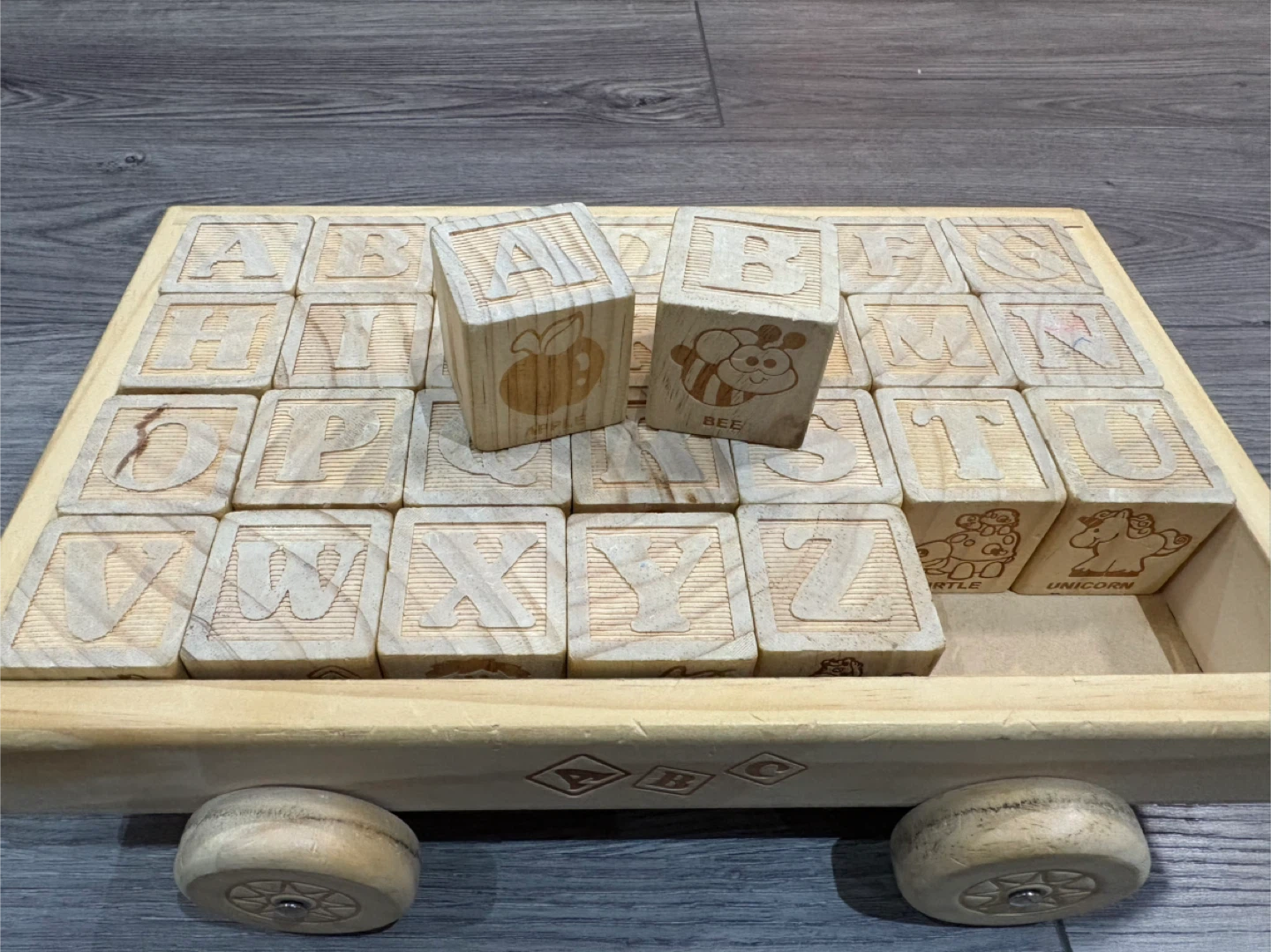 Montessori Wooden Alphabet Blocks Toy Cart - photo 2