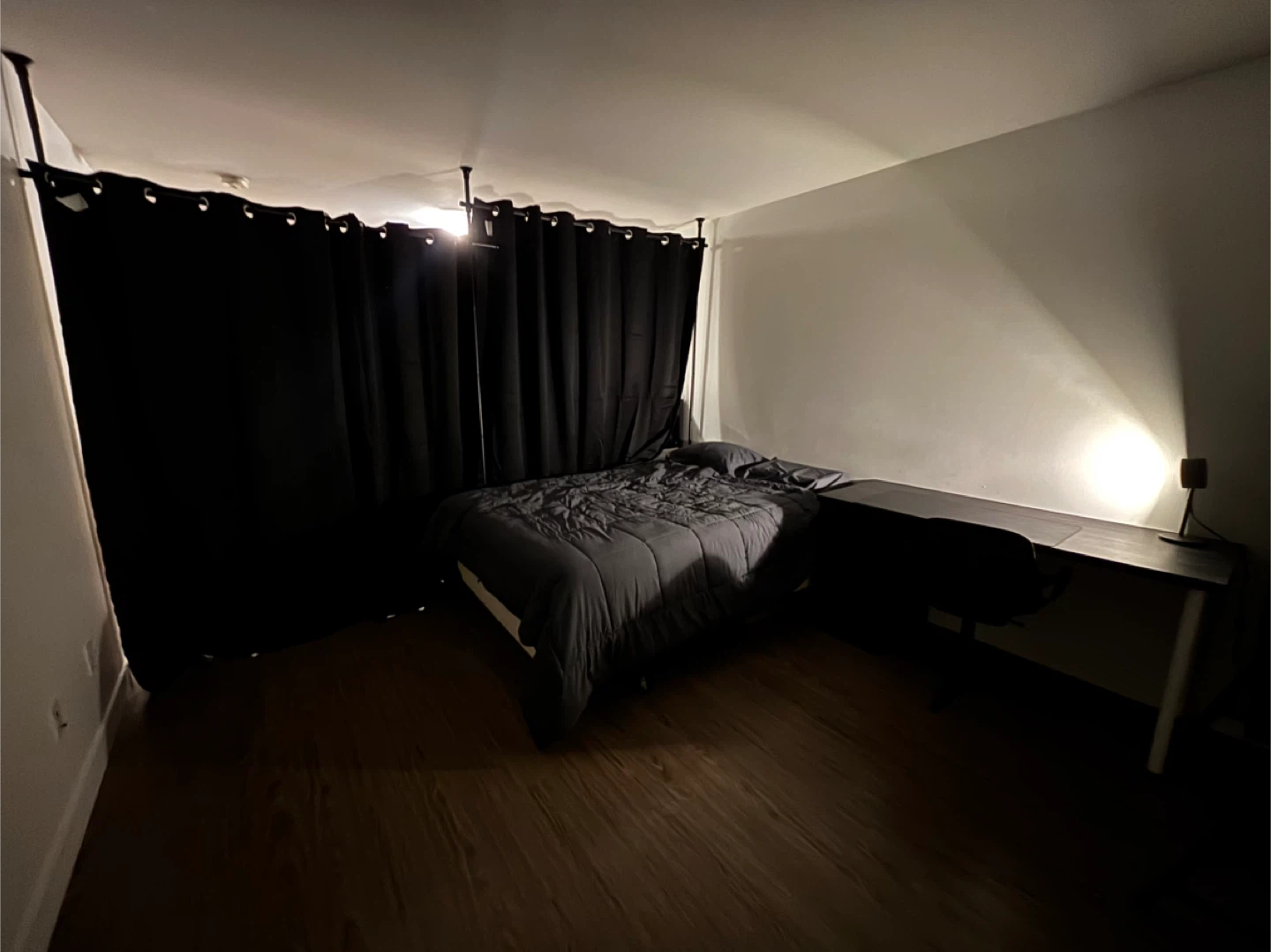 Black curtains and rod for room dividing