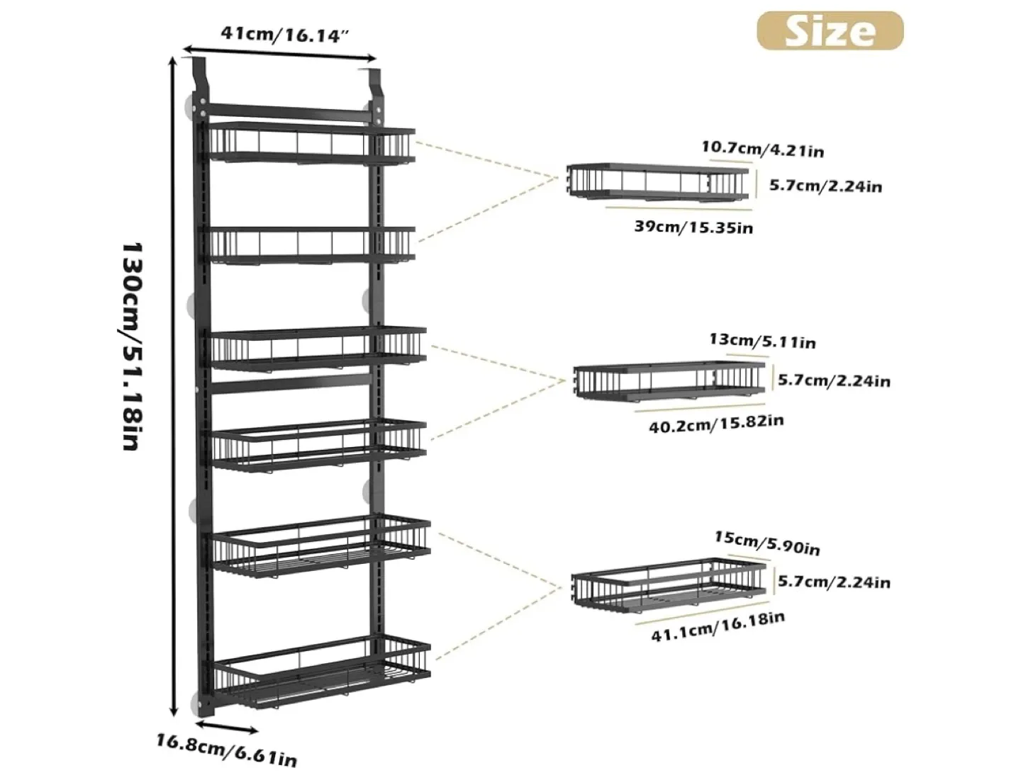 Over The Door Pantry Organizer Rack, Black image indicator(2)