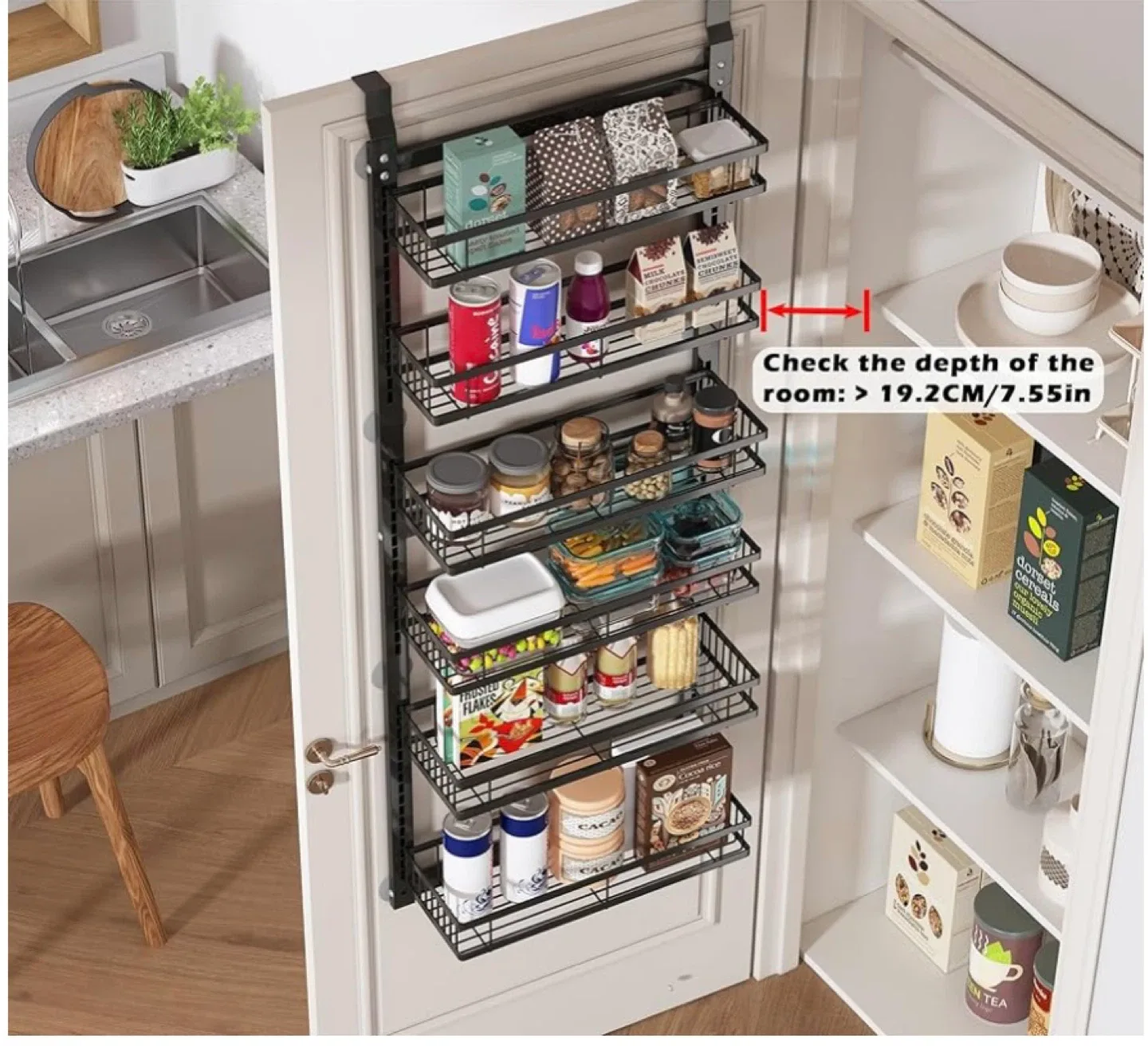 Over The Door Pantry Organizer Rack, Black image indicator(3)