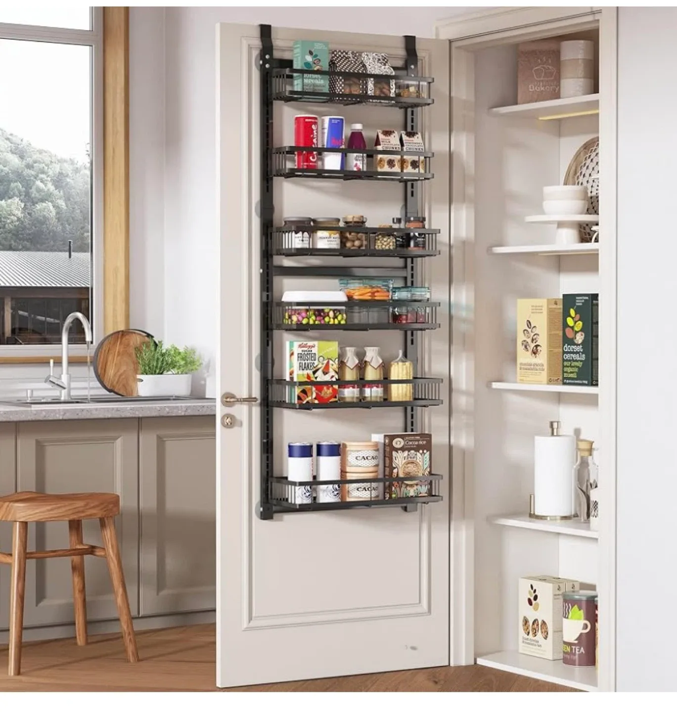 Over The Door Pantry Organizer Rack, Black thumbnail