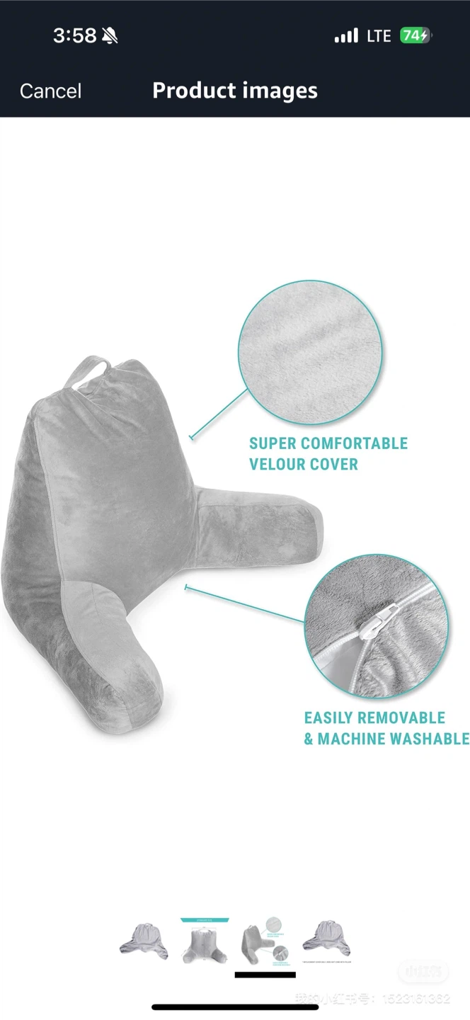 Grey Bed Rest Reading Pillow with Arms - photo 2