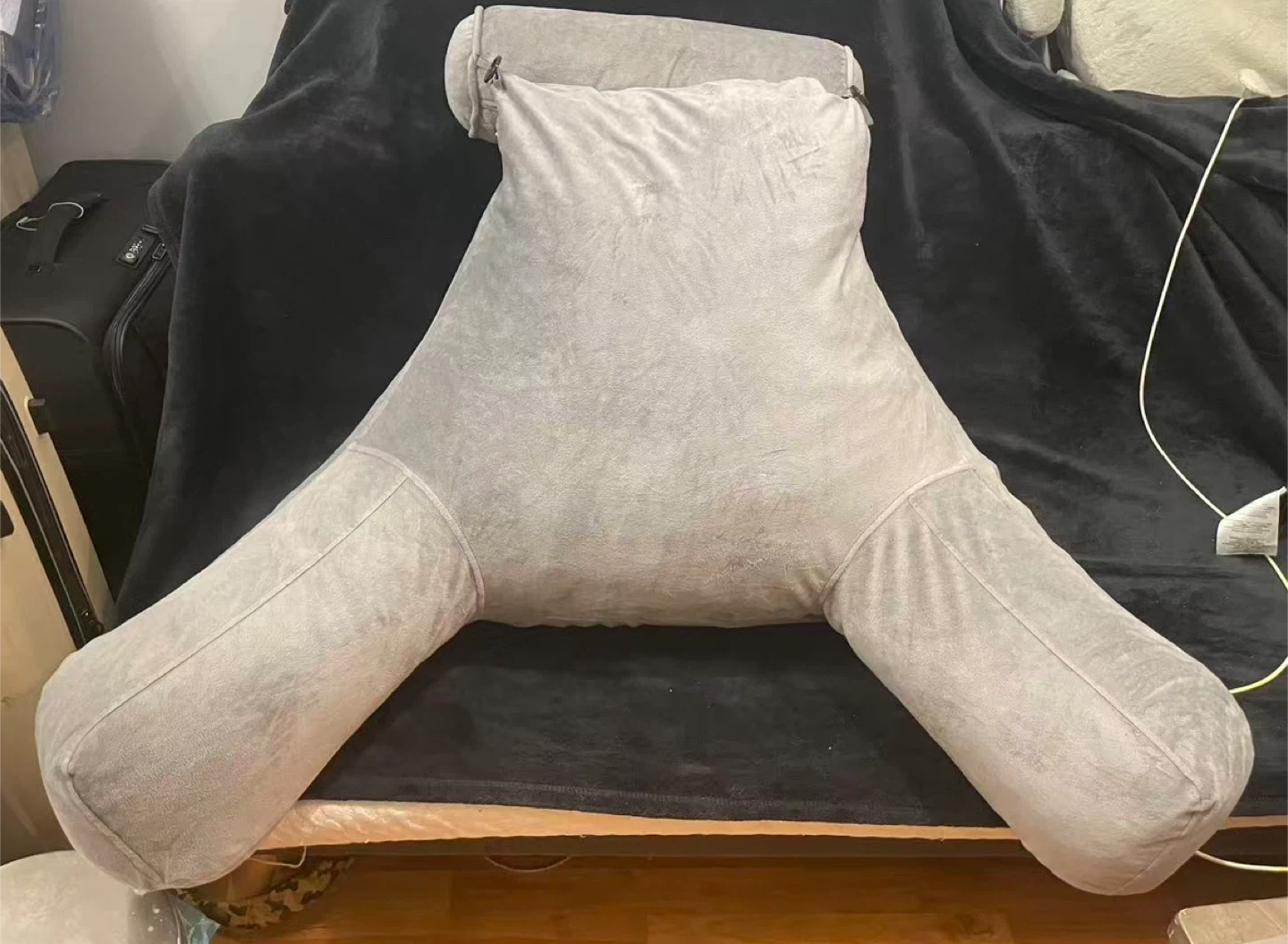Grey Bed Rest Reading Pillow with Arms - photo 3
