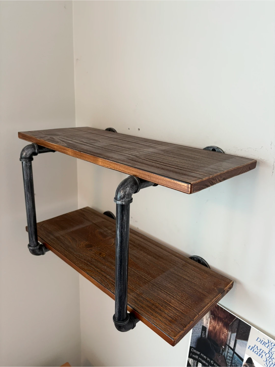Industrial Style Pipe Shelf - Wood & Metal - photo 2