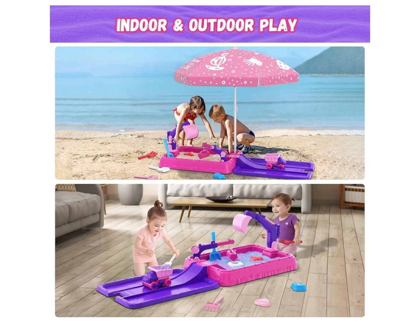 Kids' Sand and Water Table with Adjustable Umbrella image indicator(3)