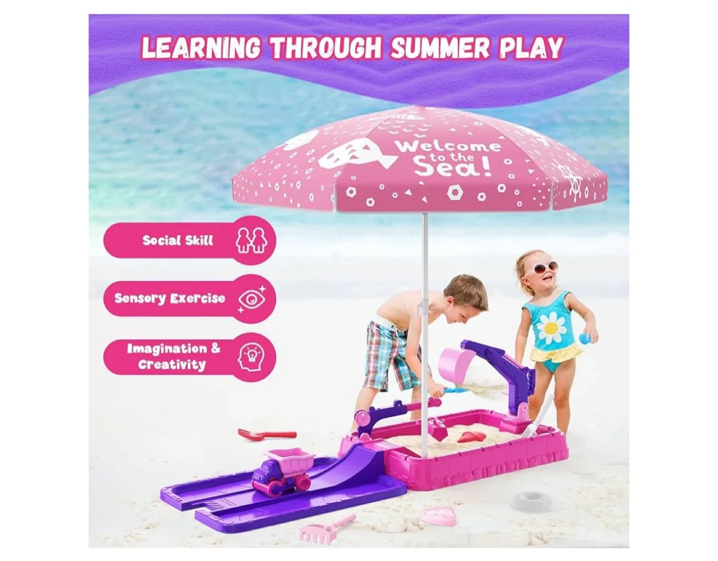 Kids' Sand and Water Table with Adjustable Umbrella image indicator(8)
