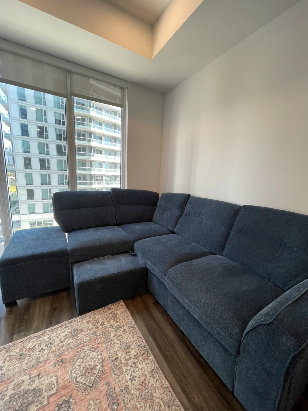 Blue Sectional Sofa-bed with Ottoman - photo 3