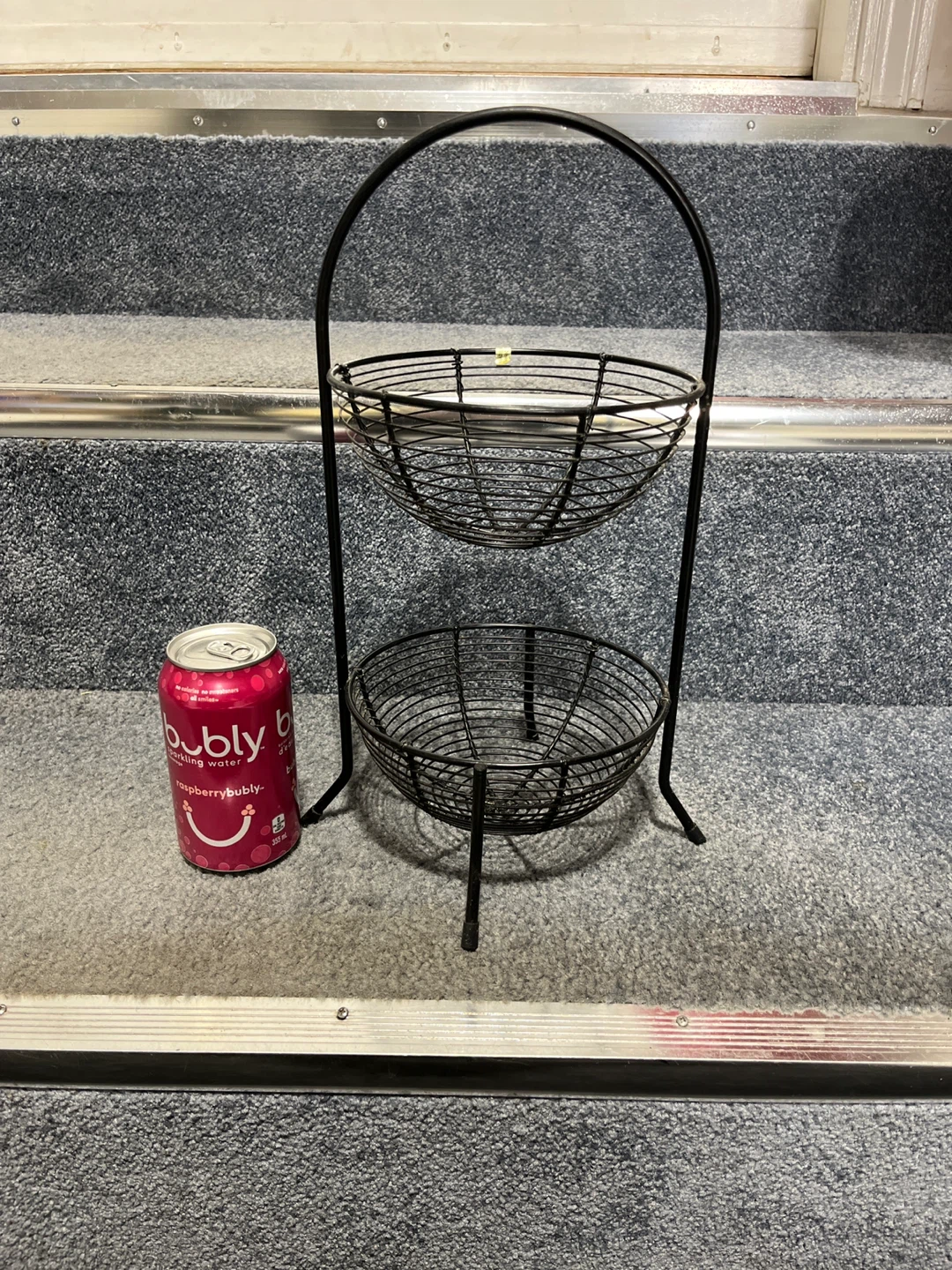 Black Metal Two-Tier Basket Stand